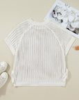 Plus Size Crochet Bow Tie Short Sleeve Sweater