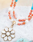 Blue and White Hibiscus Mother of Pearl Pendant and Necklace