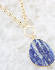 Blue Lapis Slab Pendant Golden Necklace