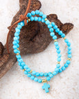 Blue Magnesite Golden Charm Stretch Bracelet Set