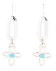 Blue Turquoise and Sterling Silver Cross Drop Earrings