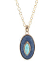 Stacked Blue Turquoise and Denim Golden Pendant Necklace