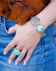 Blue Turquoise Flower Golden Toggle Bracelet