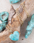 Blue Turquoise Heart Pendant Golden Necklace