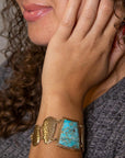 Blue Turquoise Jeweled Statement Link Golden Bracelet