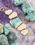 Blue Turquoise Jeweled Statement Link Golden Bracelet