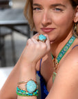 Blue Turquoise Rhombus Statement Cuff Bracelet