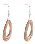 Blue Turquoise Top Carved Wood Sterling Silver Earrings
