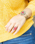 Bordeaux Quartz and Bronze Ornate Cuff Bracelet