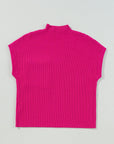 Solid Ribbed Knit Patch Pocket Short Sleeve Sweater