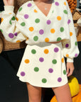 Polka Dot V-Neck Pullover and Mini Skort Set