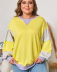 Plus Size Stripe Colorblock Patchwork Long Sleeve Crewneck Sweatshirt