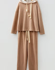 Solid Corduroy Lace Hoodie and Pants Set