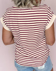 Stripe Half Buttoned Short Sleeve Top