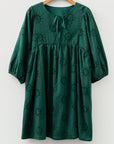Solid Embroidered Eyelet 3/4 Sleeve Mini Dress