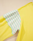 Yellow Striped Color Block Patchwork Crewneck Plus Size Pullover Sweatshirt