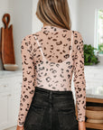 Leopard Mesh Mock Neck Long Sleeve Bodysuit
