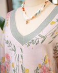 Floral Stripe Contrast V-Neck Sweater