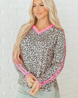 Leopard Varsity Stripe V-Neck Long Sleeve Top