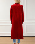 Velvet Open-Front Pocketed Cardigan