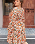 Plus Size Floral Long Sleeve V-Neck Babydoll Dress