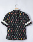Floral Contrast Frill Trim Short Sleeve Shirt
