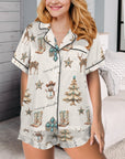 Baha Ranch Christmas Spirit Cowgirl Western Cowboy Satin Short Pajama Sets