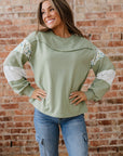 Floral Plaid Patchwork Sleeve French Terry Top