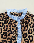 Leopard Frilled Stripe Trim Long Sleeve Shirt