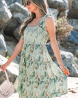 Floral Tie Straps Smocked Ruffle Tiered Dress