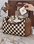 Black Checkered Zipper Makeup Bag