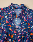 Floral Split Neck Puff Sleeve Mini Dress