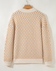 Rhombus Textured Knit Mock Neck Sweater