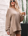 Ribbed Knit Pullover Top and Biker Short Set