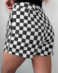 Checker Denim Pocketed Overlap Skort