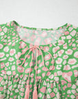 Plus Size Abstract Leopard Tassel Tie Blouse