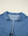 Denim Lapel Collar Balloon Sleeve Peplum Top