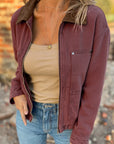 Corduroy Collar Zipped Front Denim Jacket