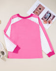 Bonbon Lace Striped Patchwork Long Sleeve Corded V Neck Plus Size Top