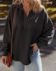 Waffle Knit Patchwork Half-Zip Sweatshirt