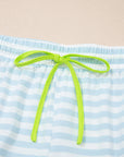 Stripe Contrast Trim Tee & Drawstring Shorts Set