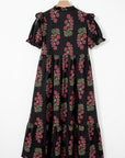 Floral Bubble Sleeve Tiered Maxi Dress