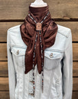 35X35" Solid Brown Wild Rag / Scarf - Leather Slide and Bolo Tie