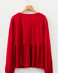 Plus Size Velvet Tie Front Peplum Blouse