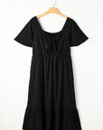 Plus Size Ruched Lace-Up Short Sleeve Midi Dress