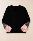 Floral Patchwork Textured Knit V-Neck Blouse
