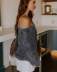 Mineral Wash Reverse Seam V-Neck Drop Shoulder Sweater