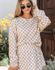 Emily Checkered Long Sleeve High Waist Skort 2pcs Set