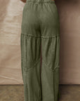 Mineral Wash Patchwork Tiered Wide Leg Pants