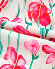 Floral Stripe Detail Split Neck Short Sleeve Blouse